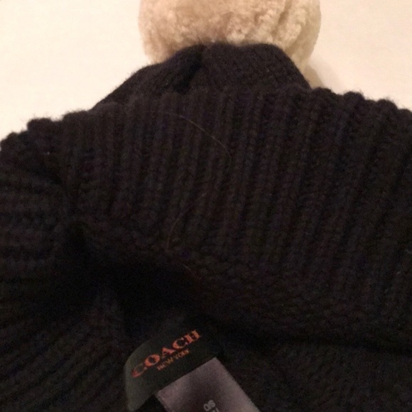 Coach black hat & scarf set with beige pom-poms. EUC. - Picture 5 of 6